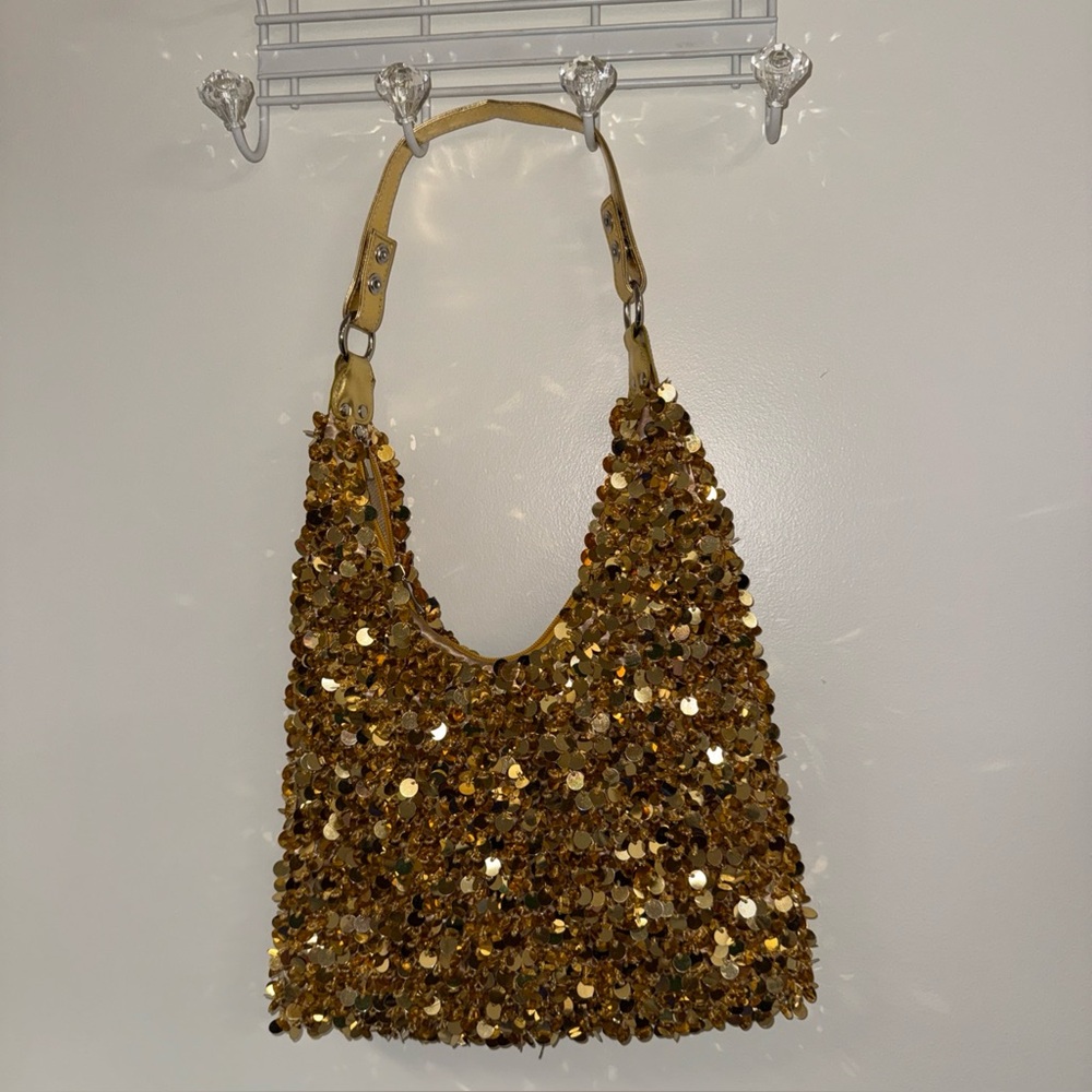 Gold Sequin Shoulder Bag with Single Strap